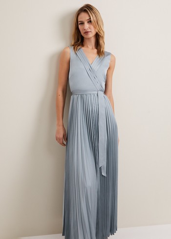 Phase Eight Bonnie Pleated Wrap Satin Dress Light Green Australia | KD2408965